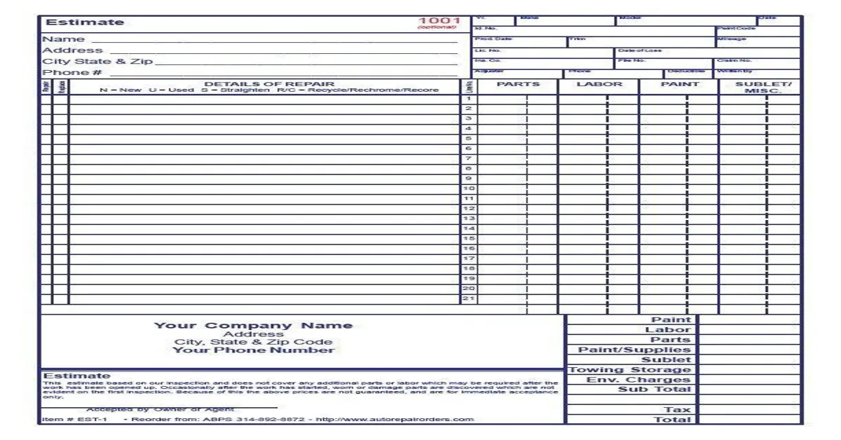 mobile mechanic estimate